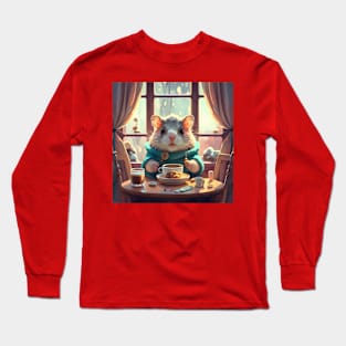 Cute Cozy hamster having coffee in winters Long Sleeve T-Shirt
